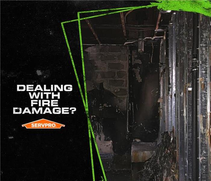 room with fire and soot damage with the caption “dealing with fire damage”